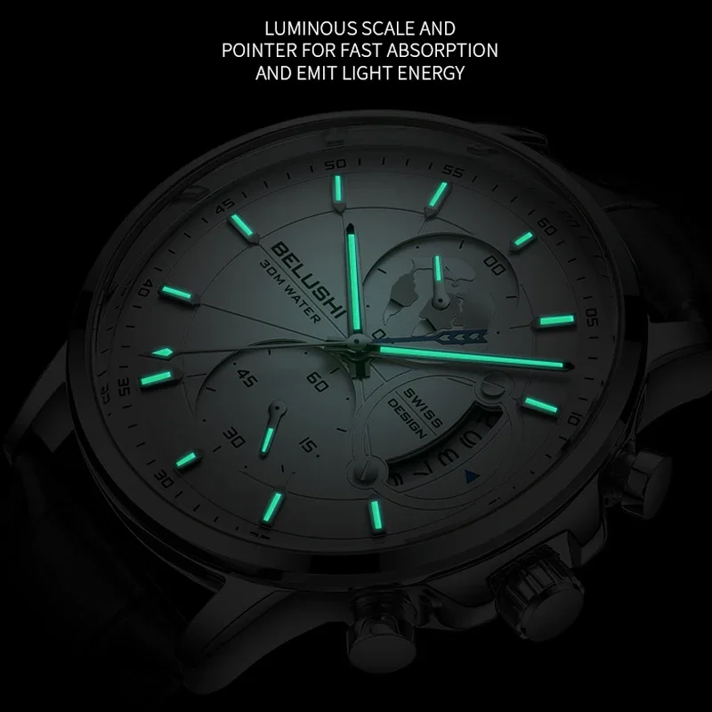 BELUSHI, nuevos relojes deportivos de cuarzo a la moda, reloj de negocios de lujo para hombre, relojes de pulsera impermeables, reloj Masculino, reloj Masculino