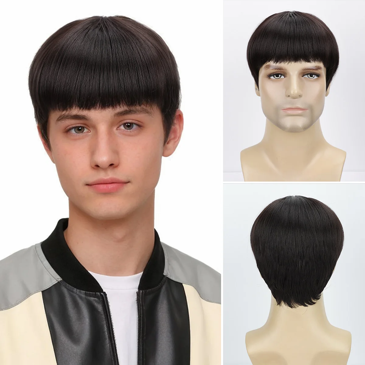 

BCHR Mens Short Dark Brown Wig Men Natural Fluffy Cosplay Costume Synthetic Mens Wig for Male Guy