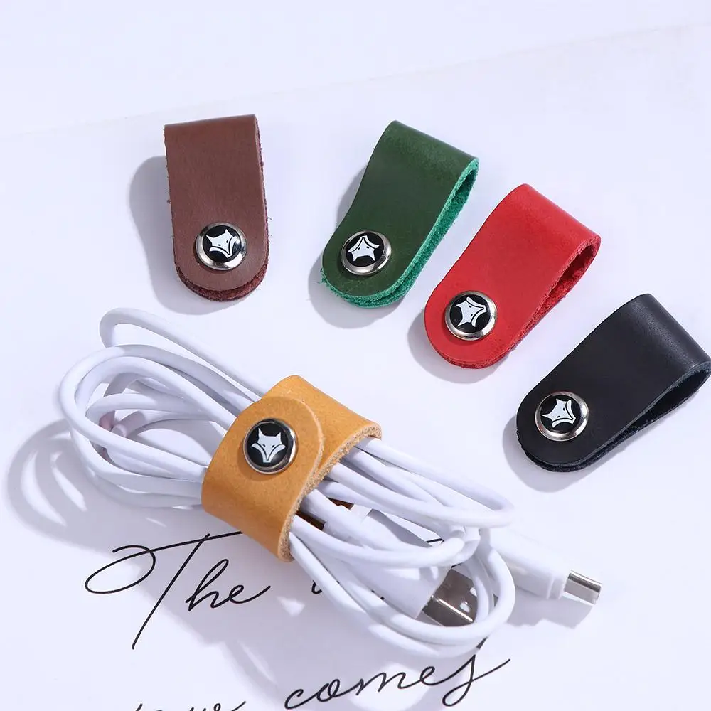 4Pcs Leather Data Cable Organizer Cord Winder Straps Earphone Wrap Winder Charger Protector Tidy Storage Cable Holder Clips Ties