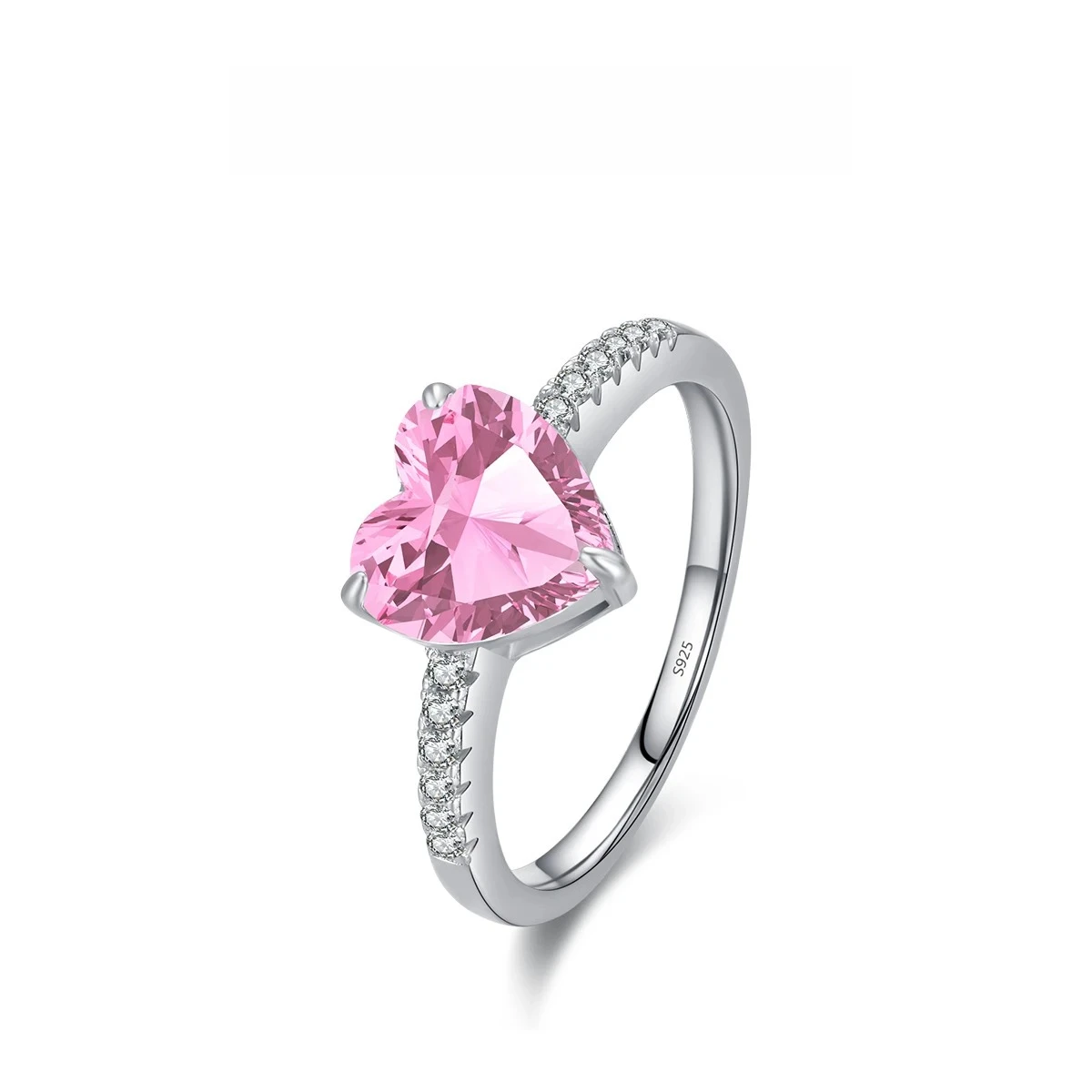 QIBAOKU 925 Sterling Silver Romantic Dazzling Pink Hearts Zirconia Wedding Ring For Women Engagement Classic Jewelry Gifts 2026