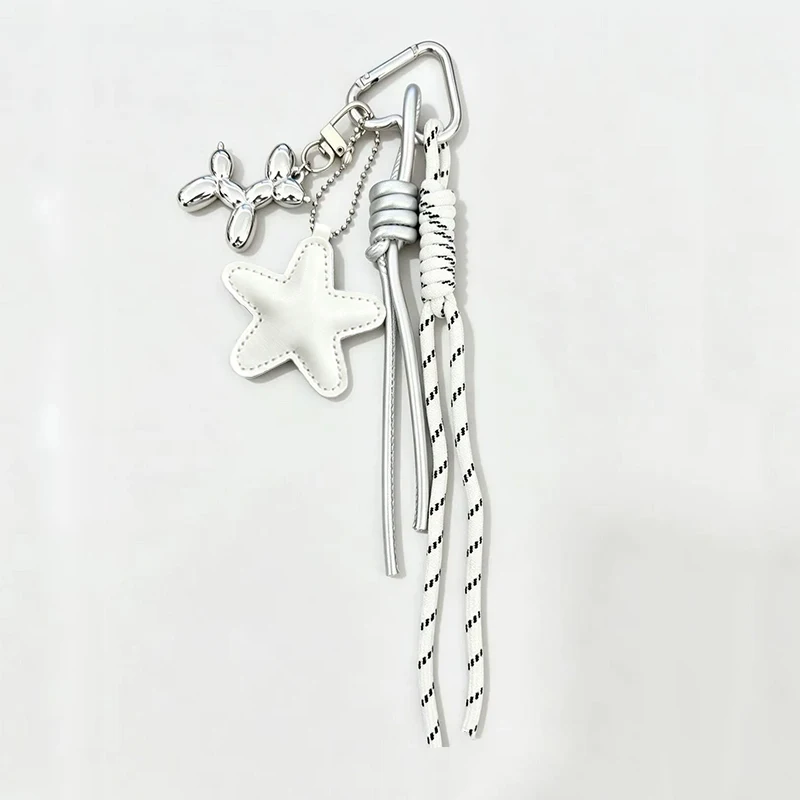 Creative Simple Style Heart-shaped Five-pointed Star Woven Lanyard Keychain Pendant Trendy Bag Charm Accessory