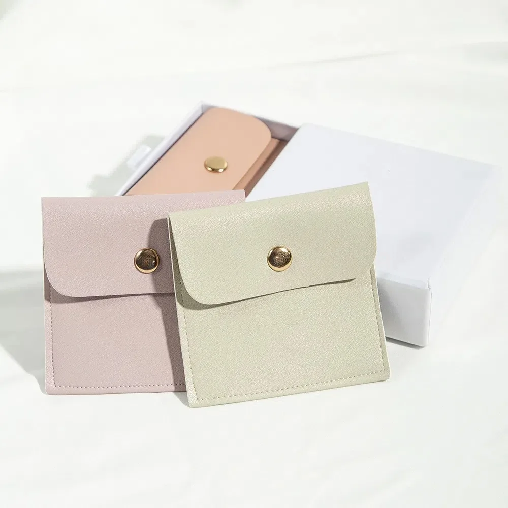 5pcs Portable PU Leather Gold Button Bag With Gold Button Dustproof Jewelry Packaging Pouch Insert Style Gift Pouch Travel