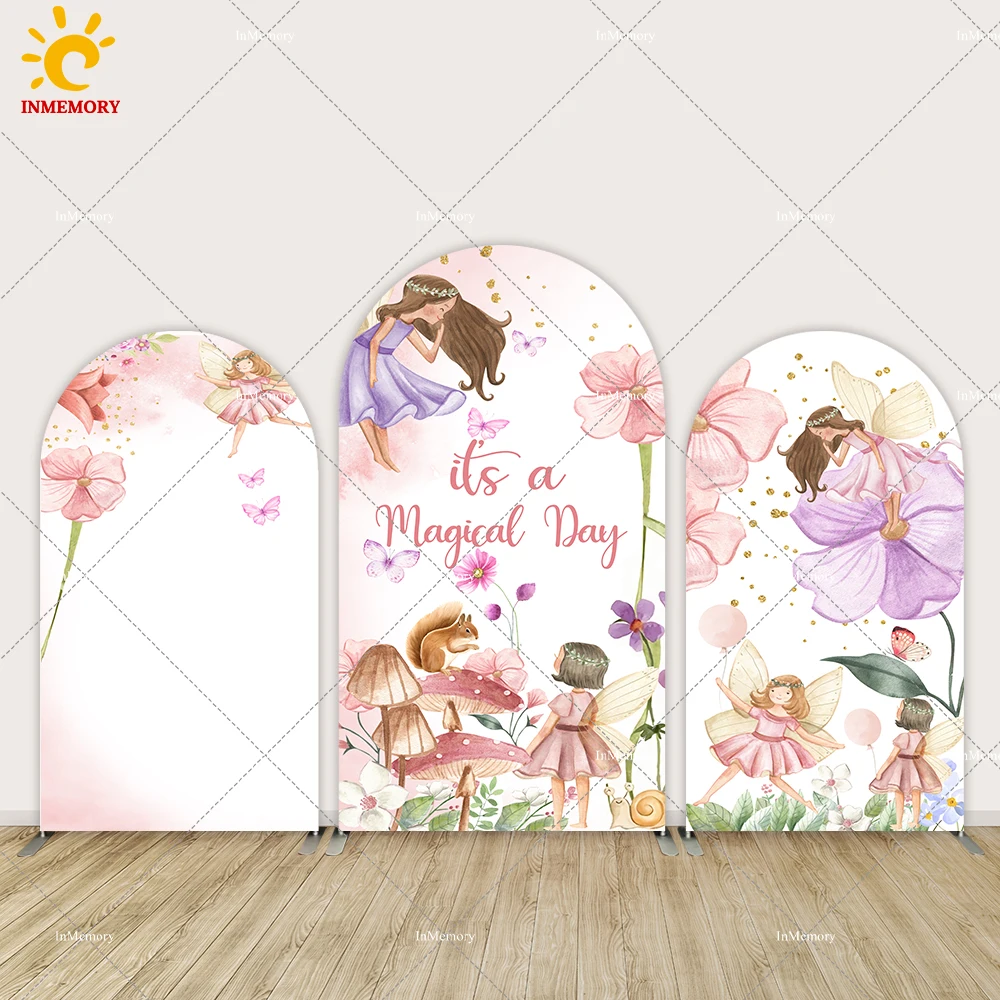 

Girls Birthday Decoration Party Banner Fairy Princess Arch Backdrop Cover Butterfly Mushroom Chiara Arched Wall Doubleside Print