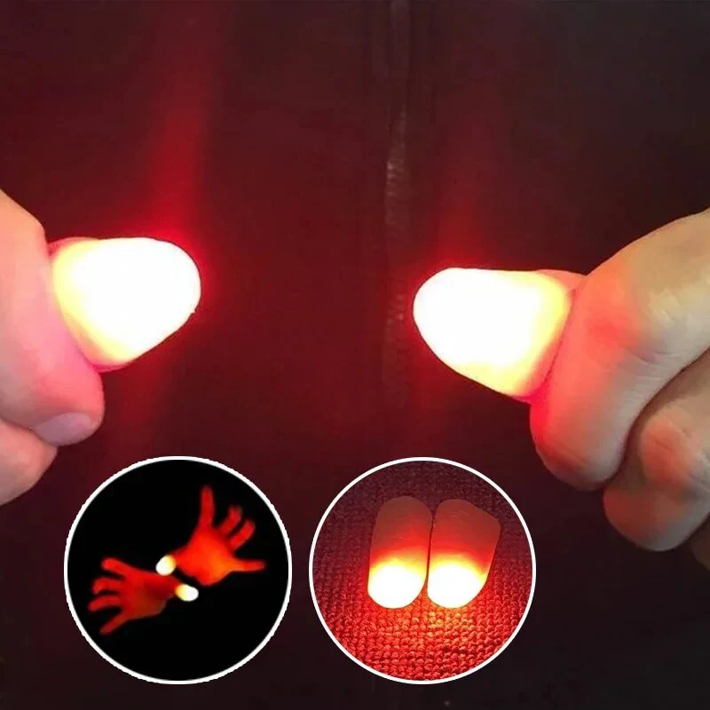 LED Light Up Finger Tips Magic Tricks Props Fake Thumb Glow Toy for Party Stage Show Performance Illusions Gimmick Gifts Holiday