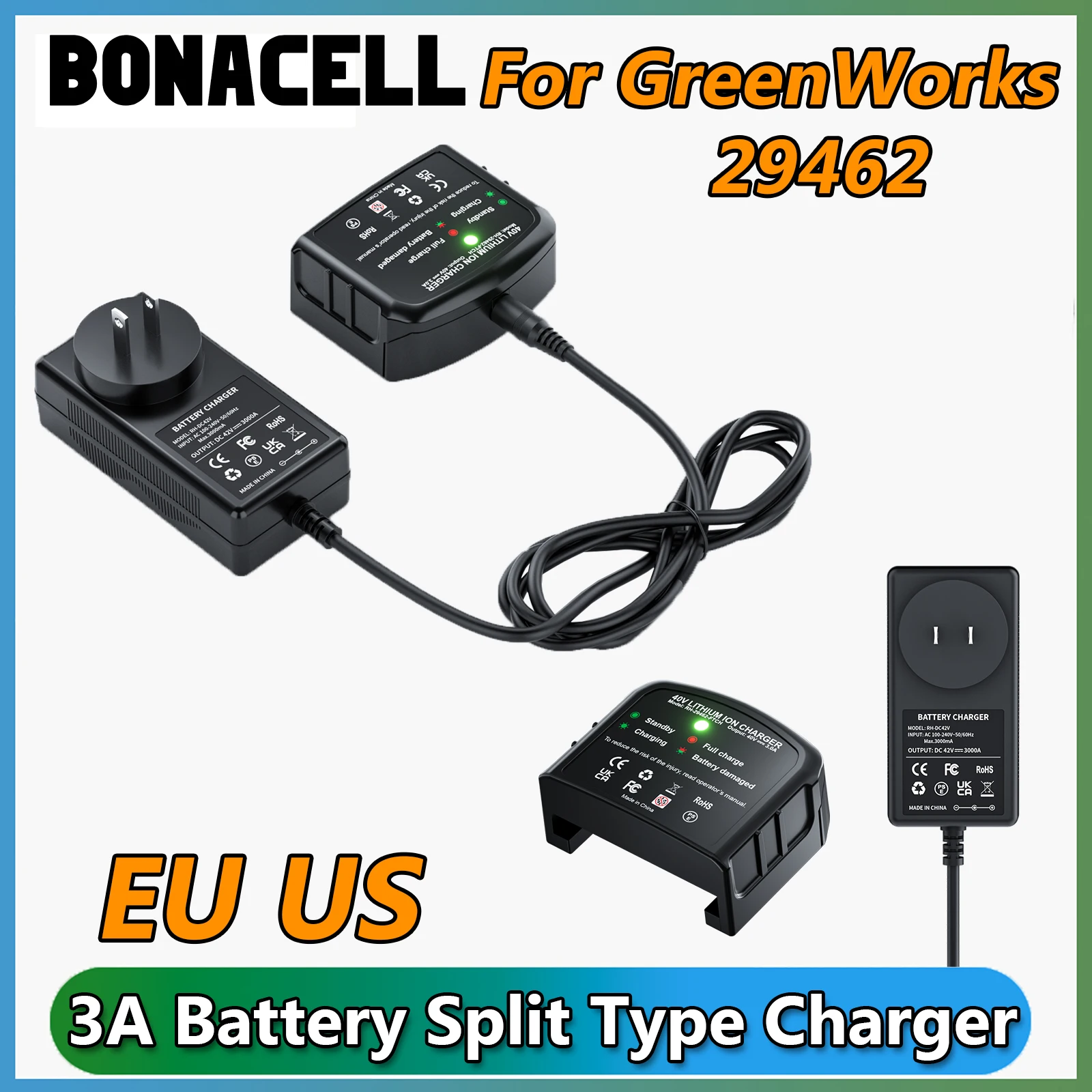 Bonacell Battery Charger For Greenworks 29462 3A Split Type Charger For Greenworks 29472 29282 Power Tool Rechargeable Battery