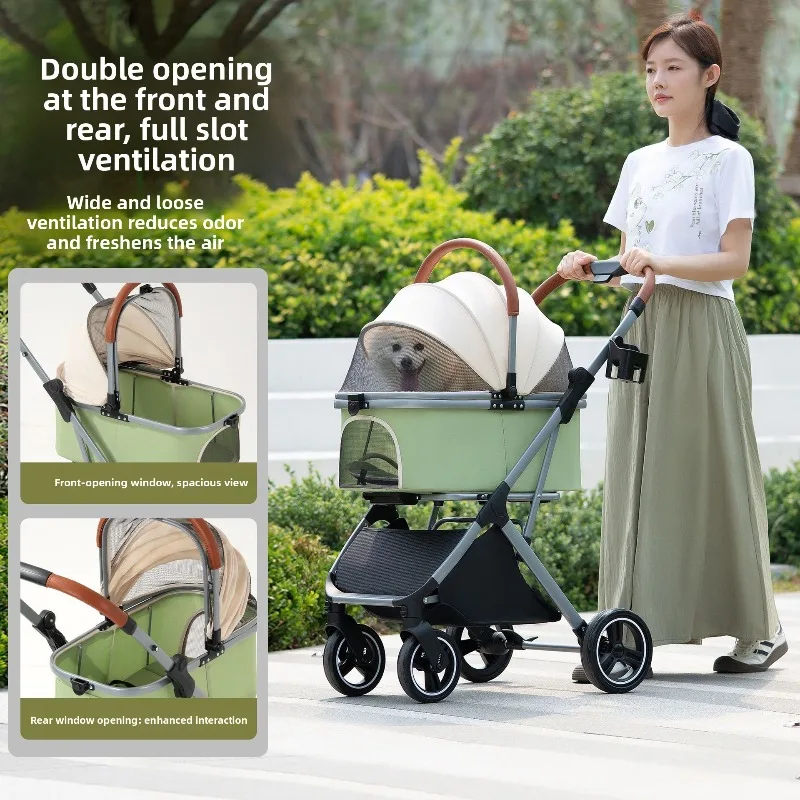 carrinho pet Cross-border Hot-Selling Aluminum Alloy Foldable Pet Cart for Dogs and Cats-Small & Medium Size Outdoor Use