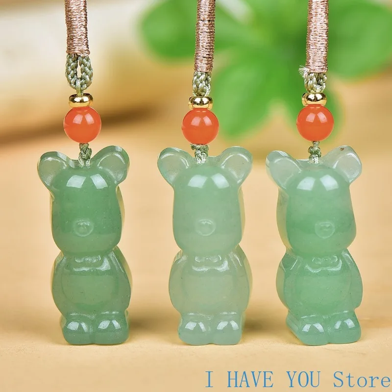 

100% Authentic Dongling Jade Light Green Violent Bear Pendant Prosperity Feng Shui Jade Necklace Unisex Jewelry Accessories Gift