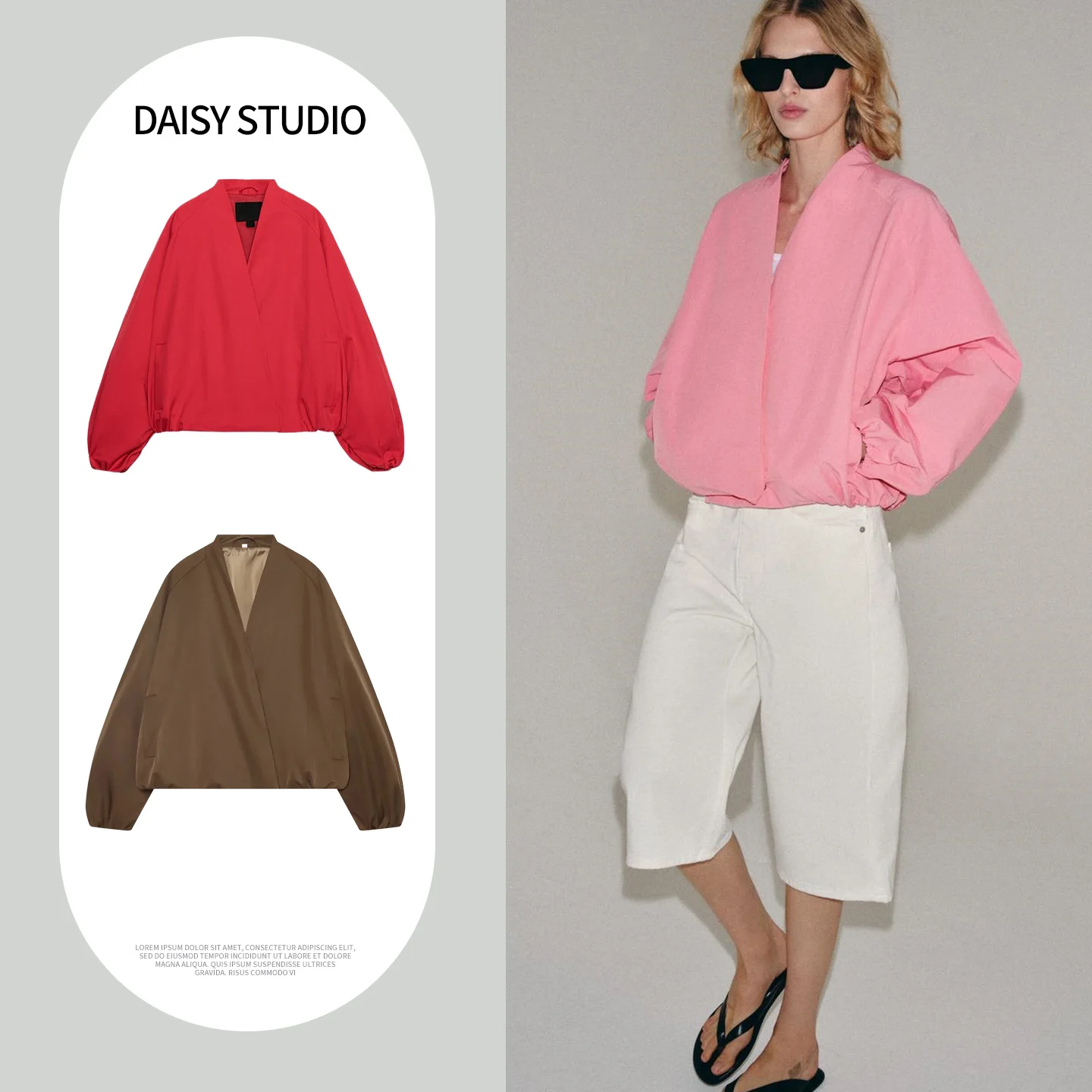 Fall New Arrival Women's Simple Long Sleeve V-Neck Double Breasted Pilot Jacket Outerwear Casual Loose Polyester Fiber