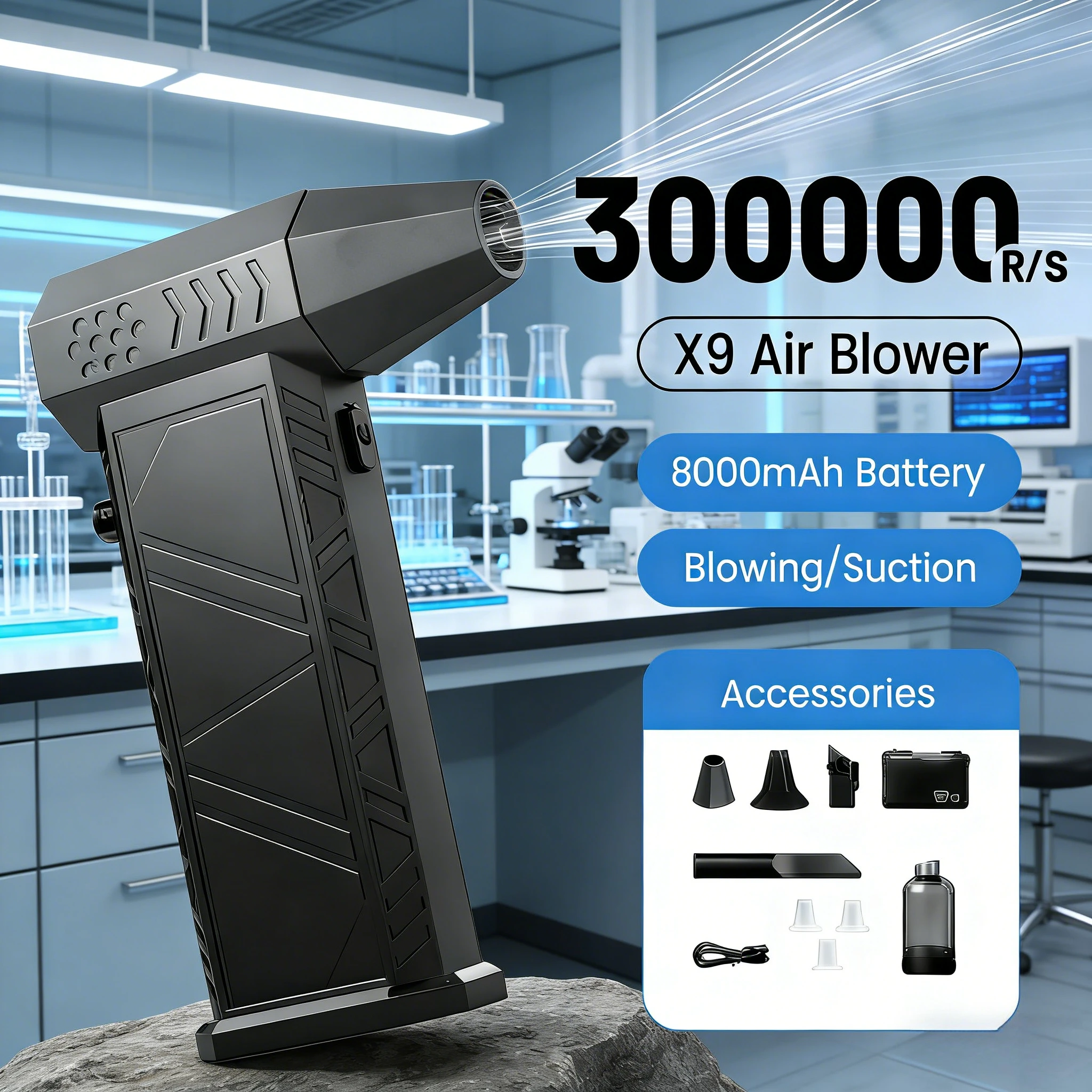 

X9 300000RPM Brushless 2-in-1 Vacuum & Jet Blower | Electric Dust Cleaner for PC, Keyboard, Laptop, Car & Home