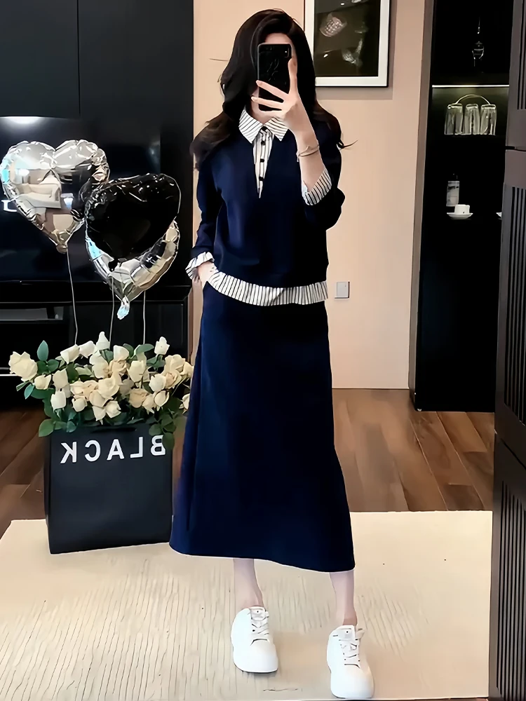 

Антивозрастной женский комплект из двух предметов Spor, юбка с высокой талией и повседневный топ, цветной дизайн, дышащая, удобная, из смеси хлопка