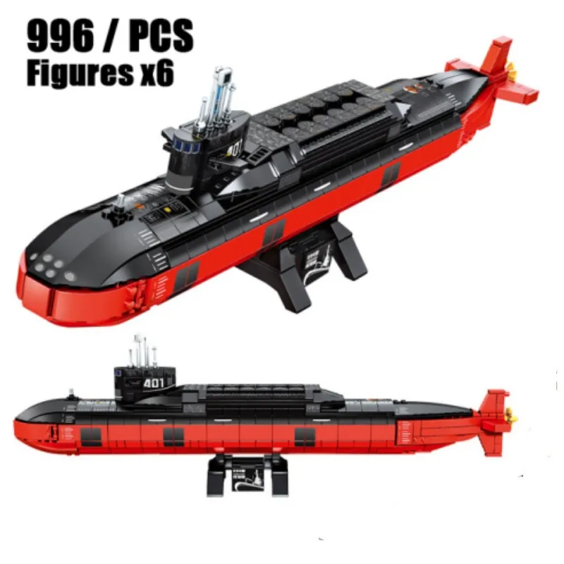 Military 094 Strategic Nuclear Submarine Building Blocks Kit Classic Naval Vessels Ship War Boat Bricks Model Kids Toys