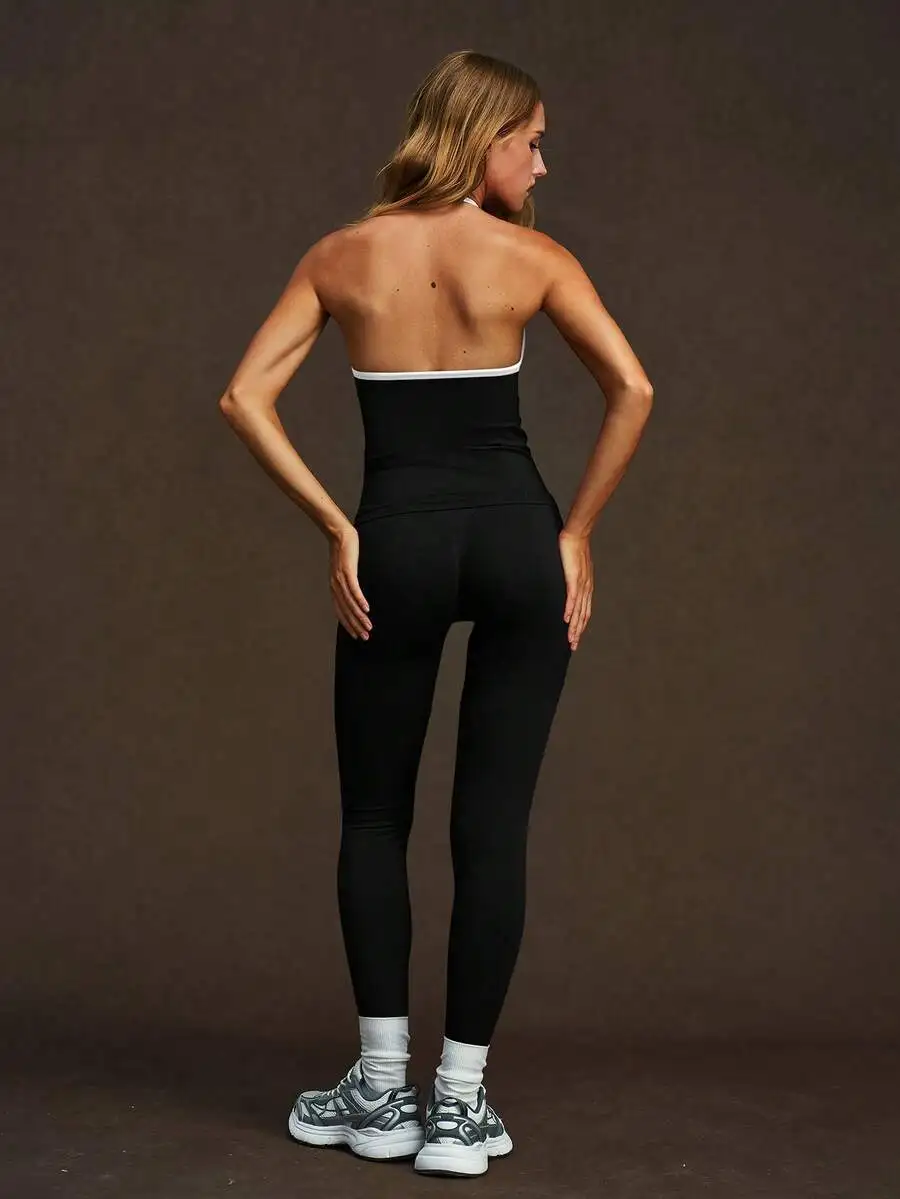 

Womens Halter Neck Yoga Tank Top With Removable Pads Strappy Scrunch Backless Workout Sports Breathable Seamless Solid Color