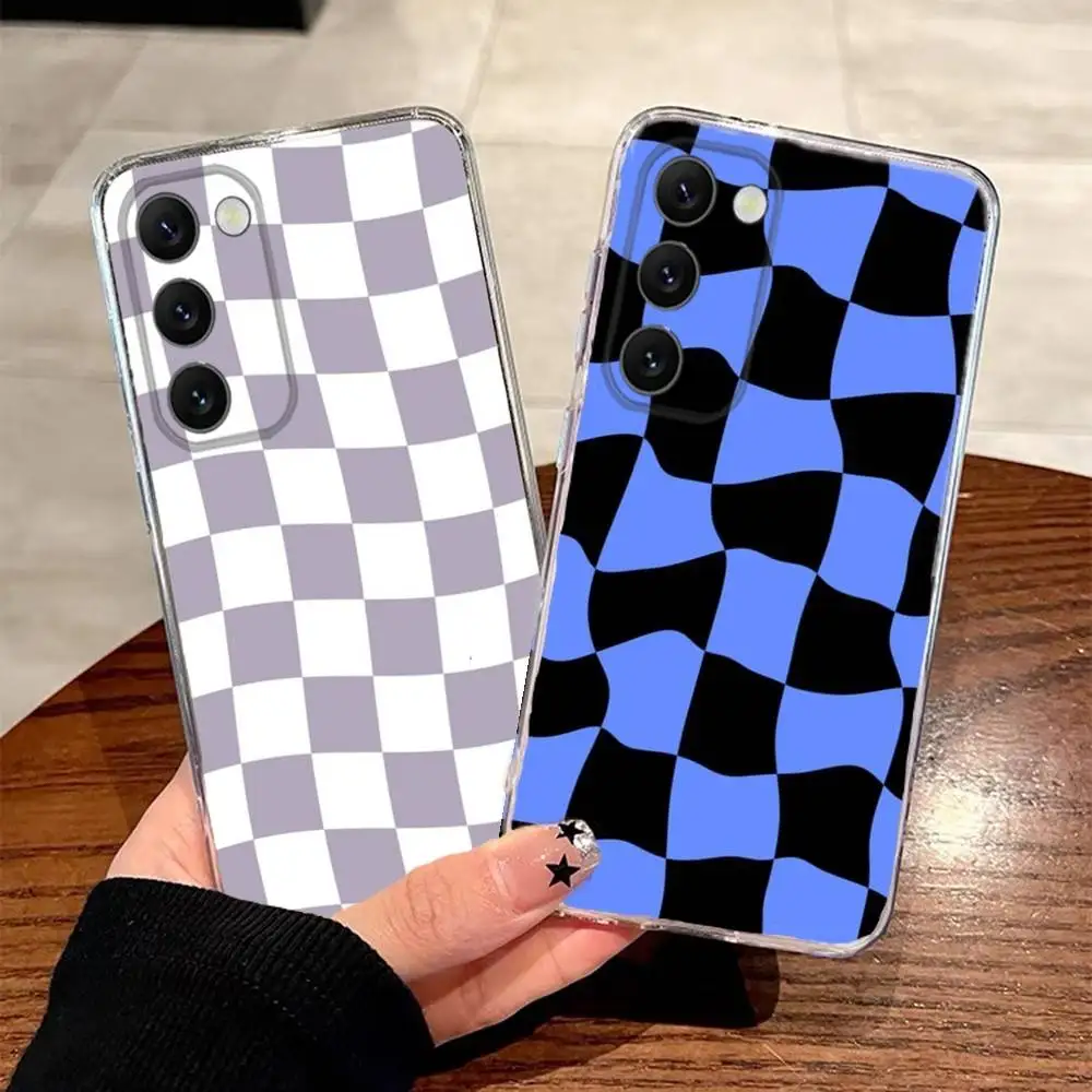 

Distorted Plaid Pattern Phone Case For Samsung S30,23,21,22,20 FE lite,S10,9,PIus Note20ultra Soft Transparent