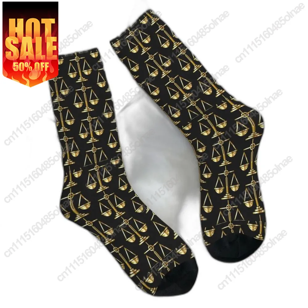 Gold Scales Sock Of Justice Law Logo Stockings Lawyer Legal Custom Casual Autumn Anti Skid Women Men Running Sports Socks
