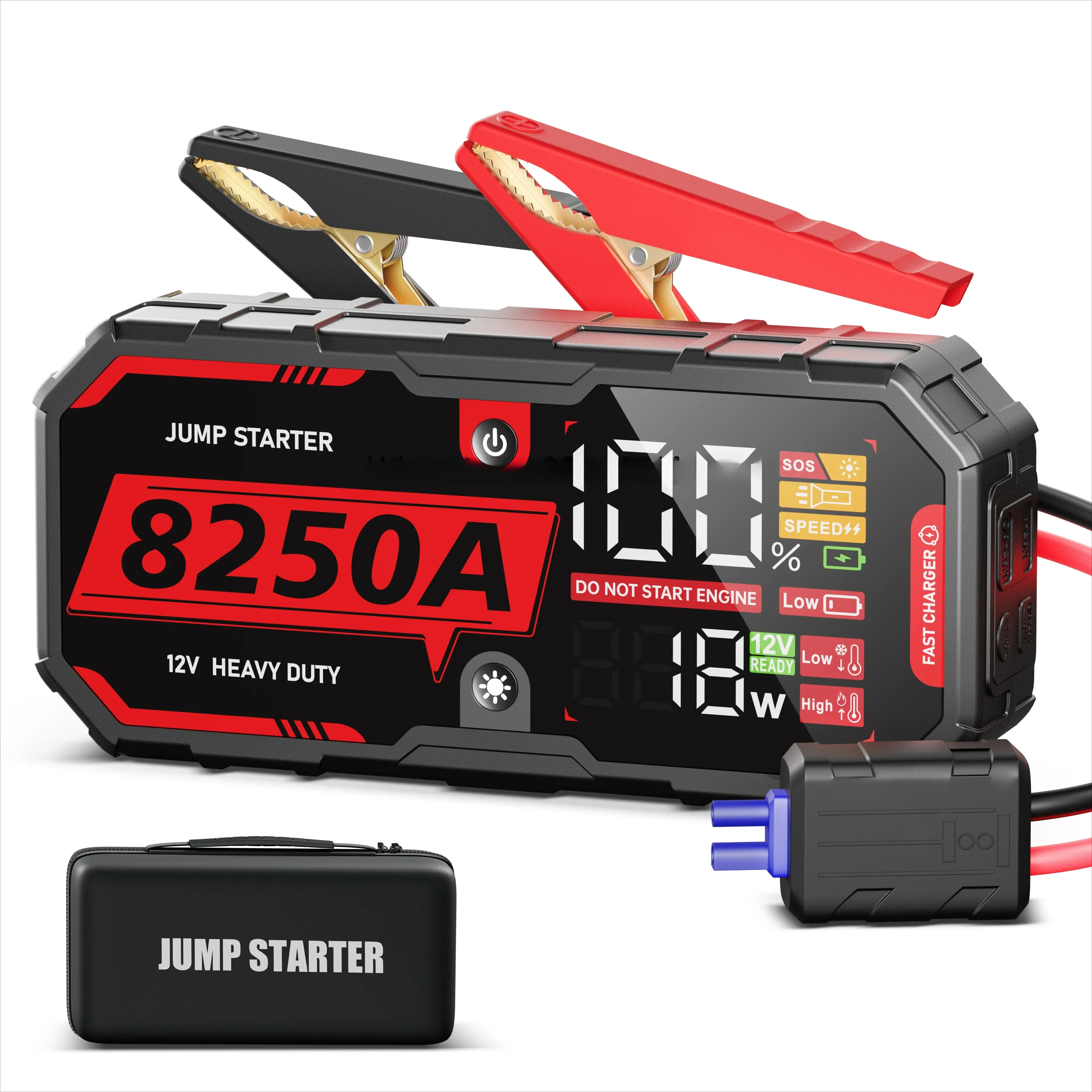 12V 8250A Portable Car Battery Booster Jump Starter Pack for Up to 12L Gas & 10L  Engines with Jumper Cable