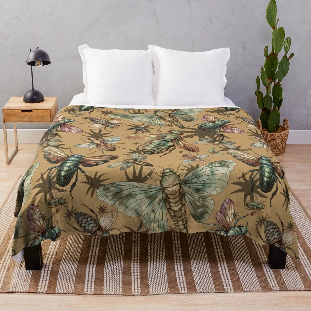 

Cicada pattern Insect collector entomology brown Throw Blanket Tourist Furrys Blankets For Sofas warm for winter Blankets