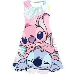 2024 Girls Stitch Dresses Princess Children's Clothing Cartoon Stitch Print Summer Fashion Baby Stitch Dress 3-14Y