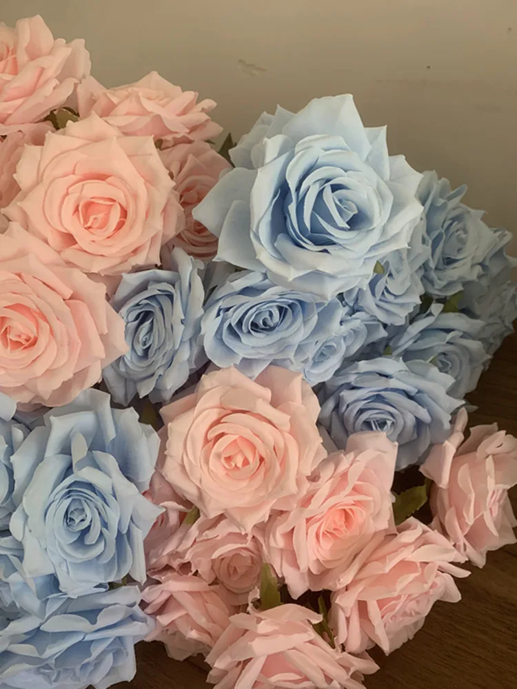 9Heads Roses Bouquet Artificial Flower light pink blue purple Rose Fake Rose Living Room  Decoration Wedding