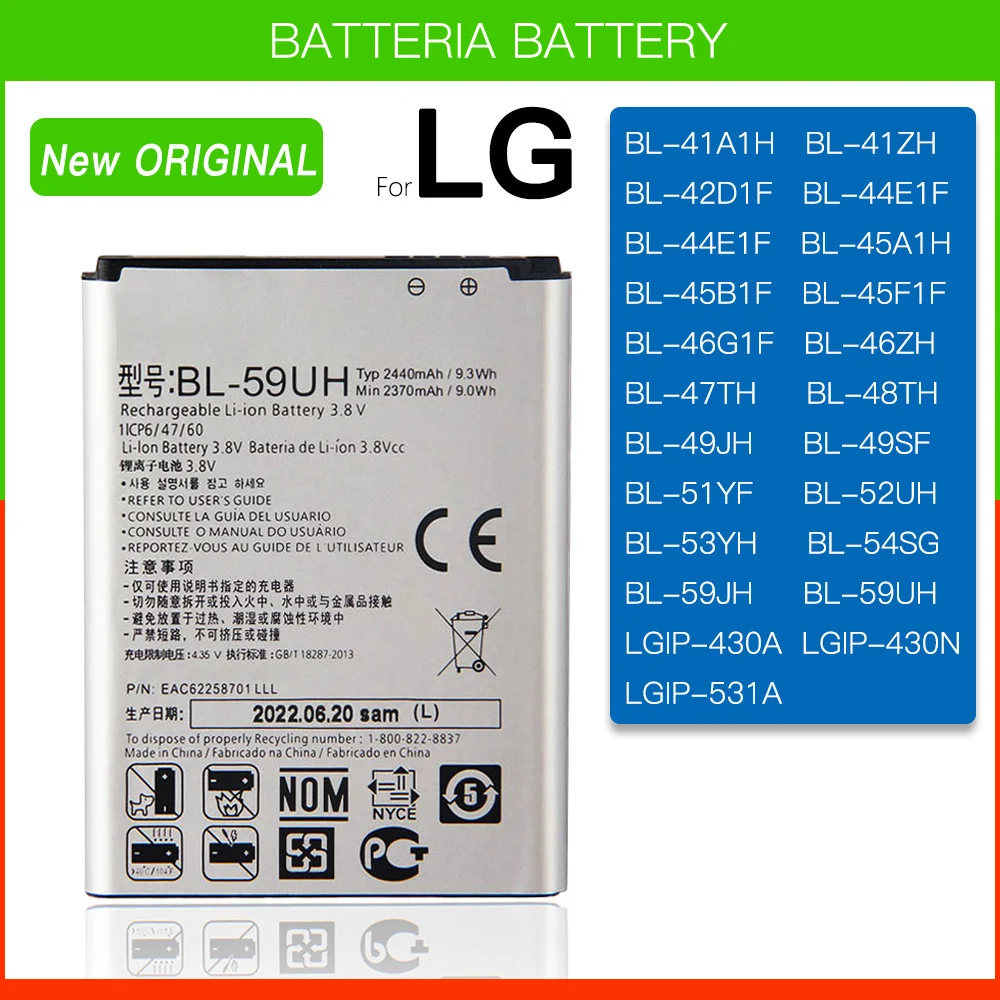 

BL-41A1H BL-44E1F BL-44JN BL-44JR BL-45B1F BL-47TH BL-48TH BL-49JH BL-49SF BL-51YF BL-53YH BL-59JH For LG G3/G4/V10/V20 Battery