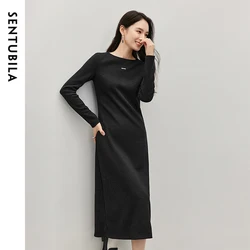 SENTUBILA A-line Knitted Dress for Women 2024 Winter Commute Simple Solid Long Sleeve Midi Dresses Female Clothing 144L57151