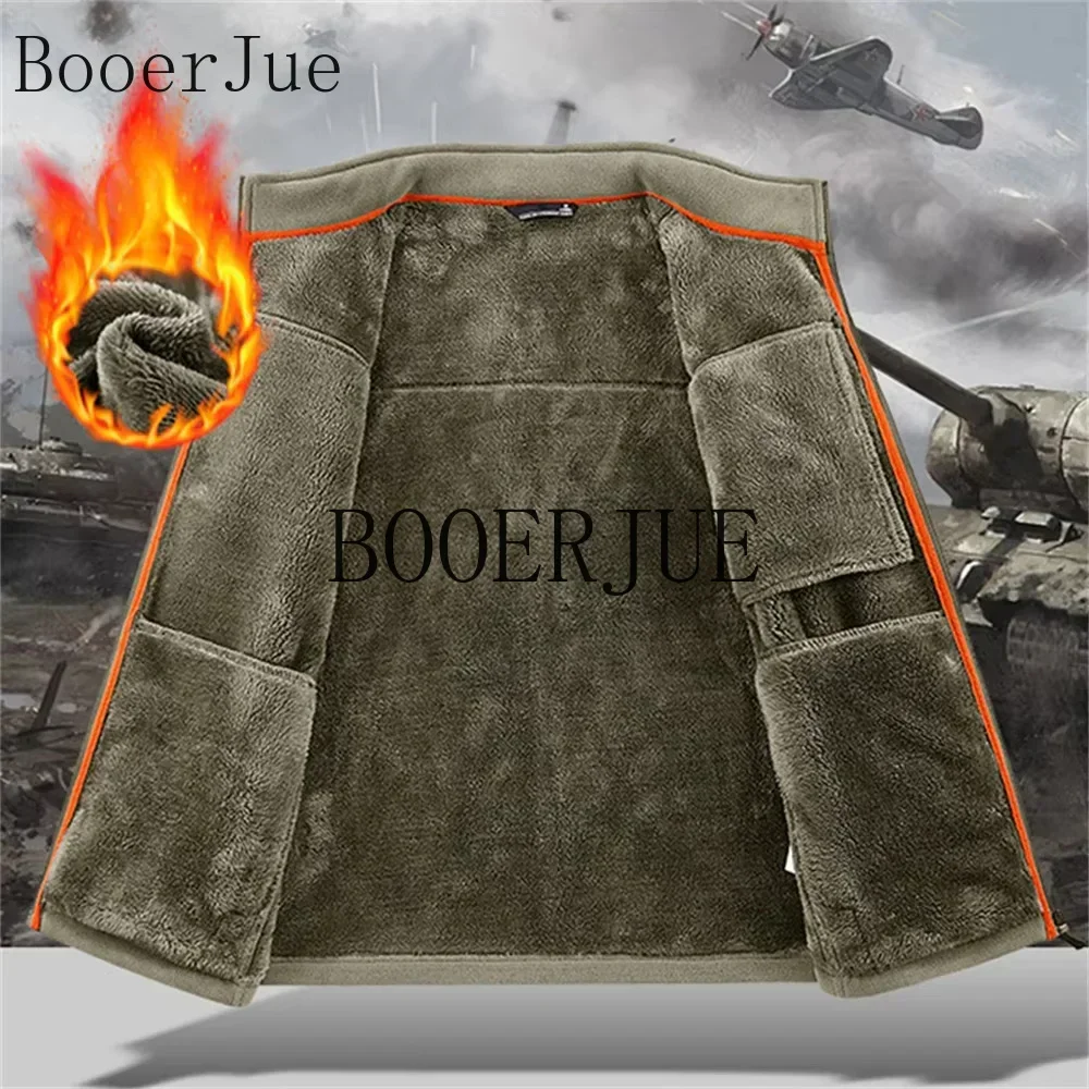 2026 Men Winter Double Thickened Fleece Jacket Outdoor Windproof Ski Coat Snow Warm Hiking Cycling Climbing Pocket Sweatshirt