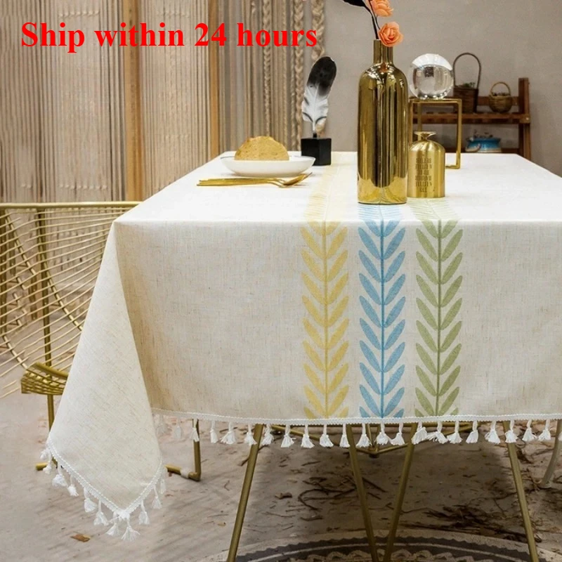 

2025 new tablecloth fabric imitation cotton and linen small fresh coffee table simple dining table modern rectangular tablecloth