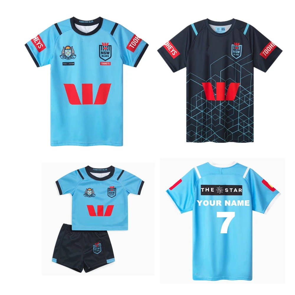 NSW Blues man kids rugby shirt 2024 Australia NSW Sky Blues Youth children rugby t-shirt nome personalizzato numero