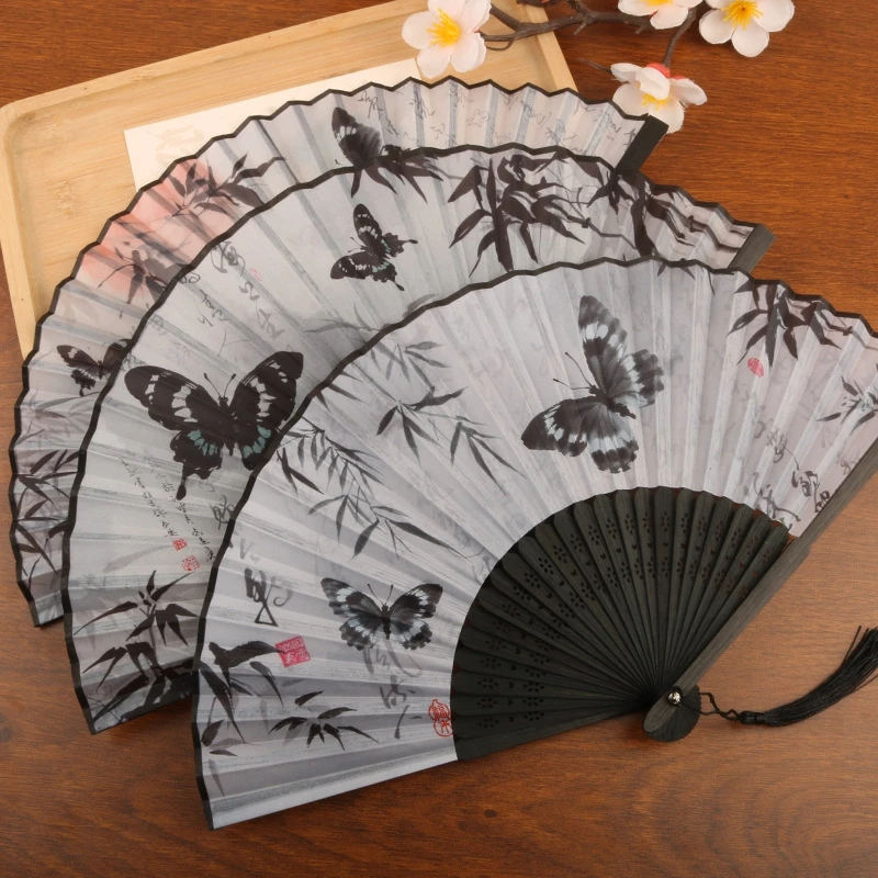 Vintage Silk Folding Hand Fan Chinese Bamboo Dance Fan Retro Chinese Art Craft Gift Female Fans Performance Prop Home Decor