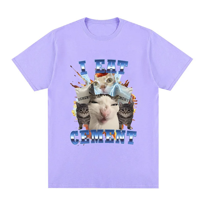 Unisex T Shirt Vintage 100% Cotton T-Shirt I Eat Cement Milk Cat Animal Graphic Tee Casual Streetwear Spring Summer Fall