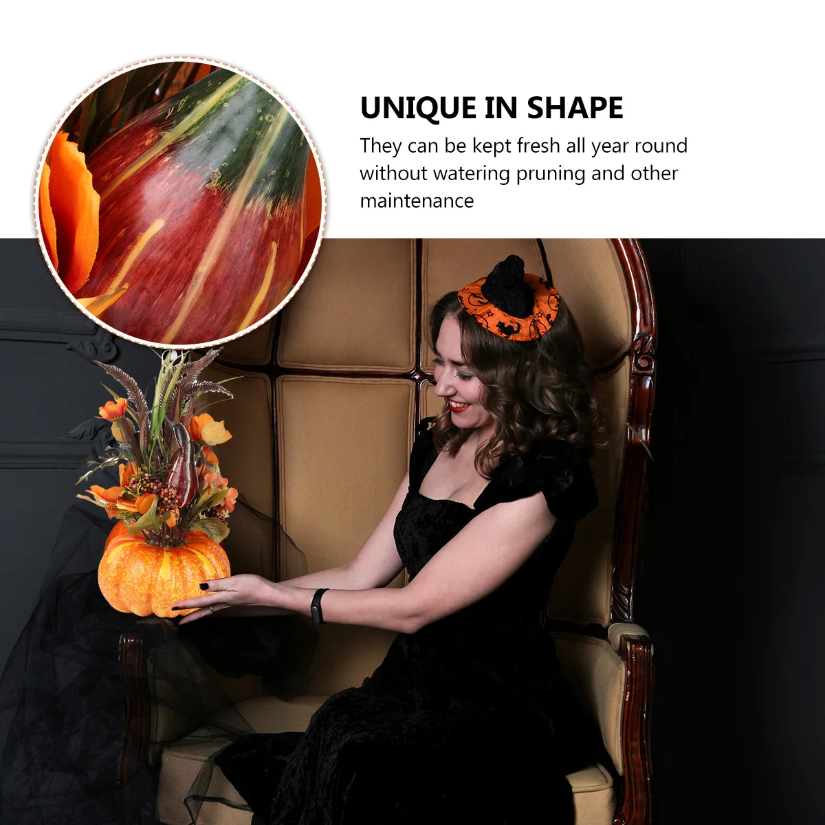 

1Pcs Halloween Pumpkin Decoration Elegant Simulation Maple Leaf Orange Potted Flower Ornament Table Holiday Desktop Decoration