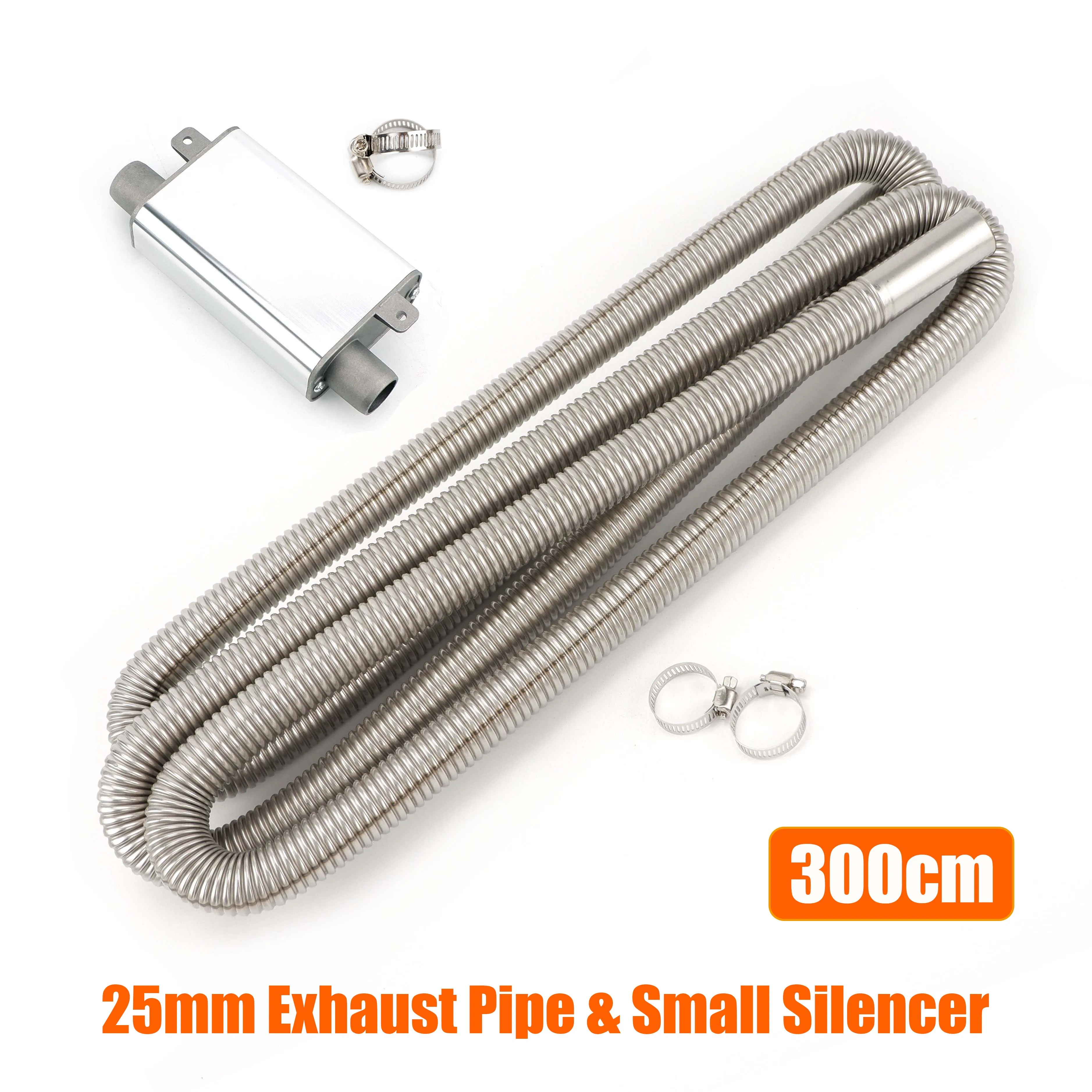 

Small Upgraded muffler & 300cm Air Diesel Parking Heater Stainless Steel Exhaust Pipe Tube Gas Vent Hose For Car Truck Silver