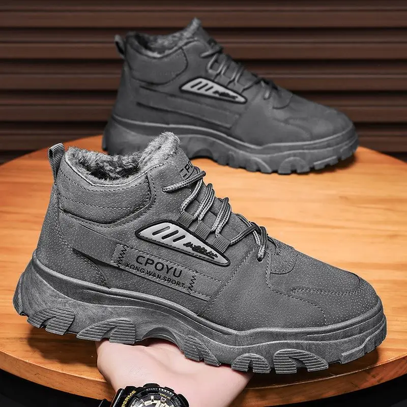 

Trendy Men's Winter High-Top Boots Fleece-Lined Casual Workwear Shoes Boots Warm Comfortable Breathable Leather Upper