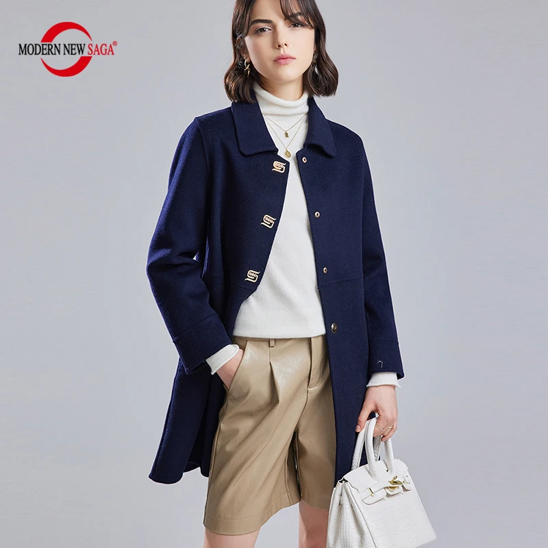 

MODERN NEW SAGA Women Wool Coat 100% Wool Autumn Woolen Coat Winter Wool Overcoat Women Cashmere Long Jackets Korean Fashion