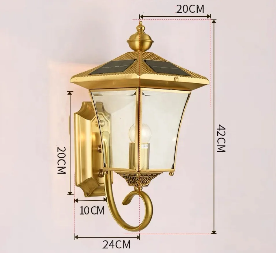 Luxury All Copper Outdoor Solar Wall Lamp for Balcony Corridor & Garden LED Light Source Solar Powered
