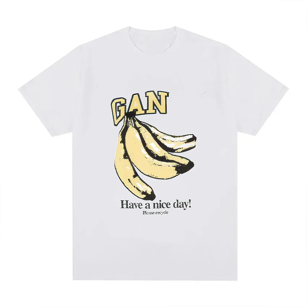 Fruit Banana Letter Printed Pure Cotton T-shirt Fashion Street Women's Summer Top Y2K Style Women's Round Neck T-shirt