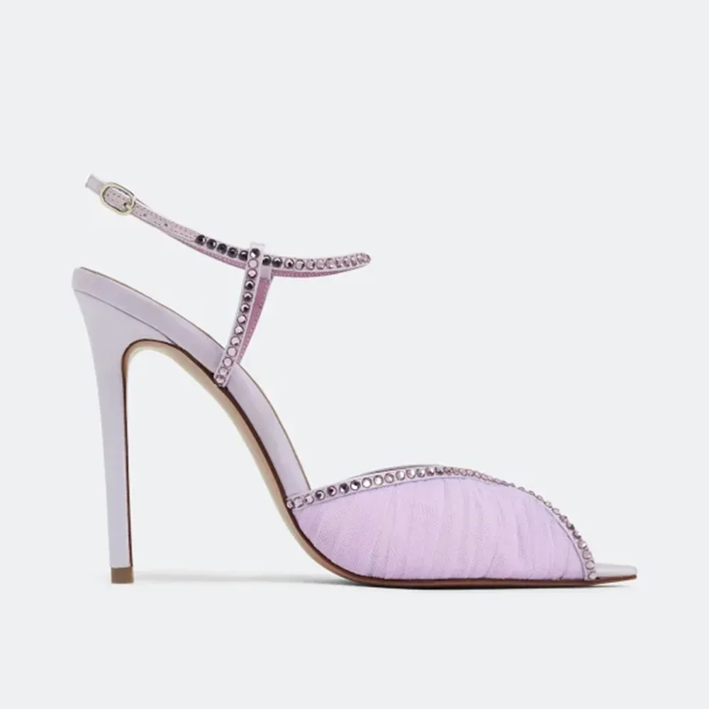 크리스탈 들여다 발가락 발목 버클 스트랩 샌들 섹시한 지적 발가락 특대 46 얕은 새로운 Arrials 패션 여성 현대 신발