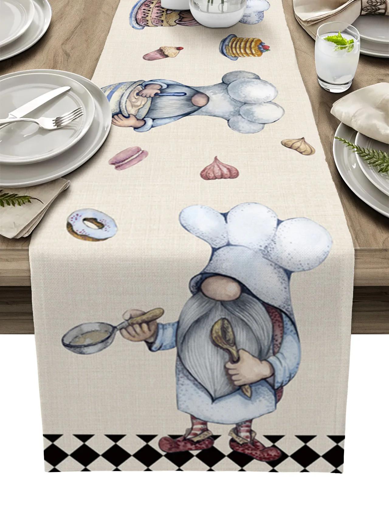 Midget Cook Dessert Linen Table Runners Kitchen Table Decoration Accessories Dining Table Runner Wedding Party Supplies