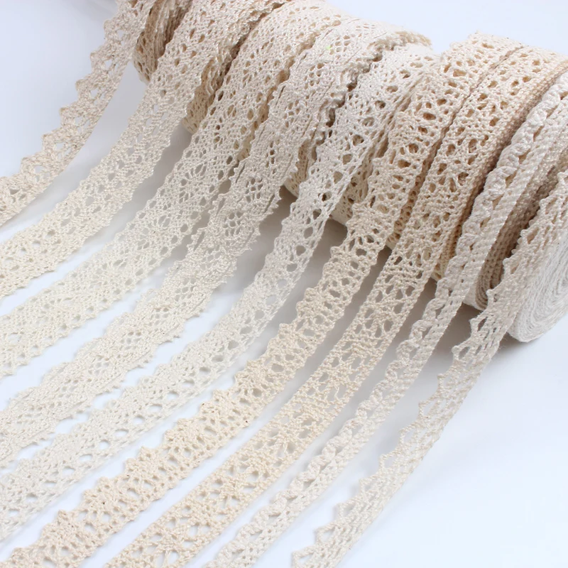 2/5/10Yards Beige Cotton Embroidered Lace Applique DIY Handmade Crafts Clothes Trim Ribbons Sewing Tulle Accessories Supplies