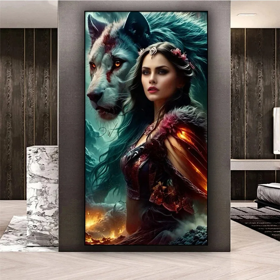 Wolf Lion and Tribal Woman Diamond Painting Kit New 2024 Full Diy Diamond Art Embroidery Diy Handmade Mosaic Portrait Home Decor