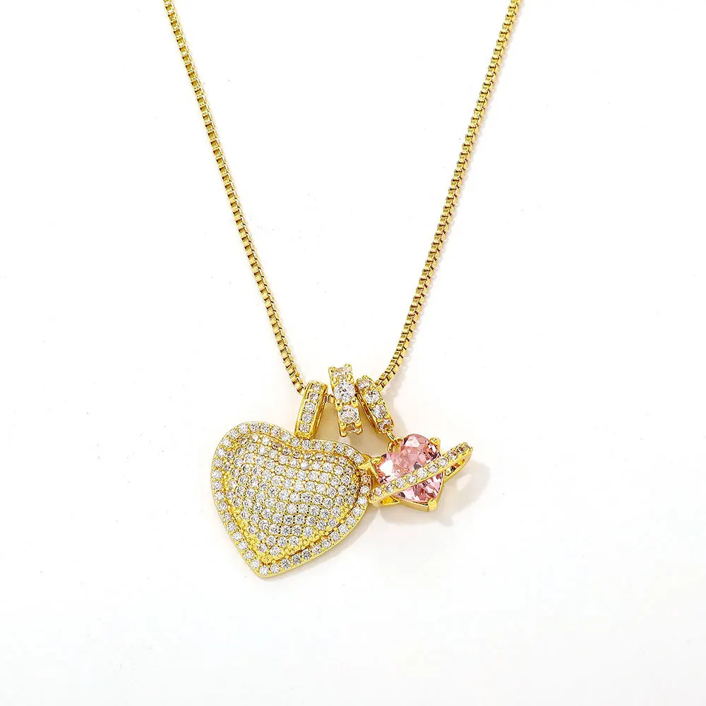Heart Shape CZ Pendant Necklace Women Gold Silver Color Chain Necklace Sparkle Zircon Jewelry Daily Wear Gift Accessories