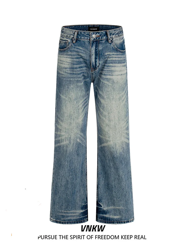 

Мужские джинсы-клеш в американском ретро-стиле, свободные, прямые, стройнящие, с застежкой-молнией, средней посадки, повседневные