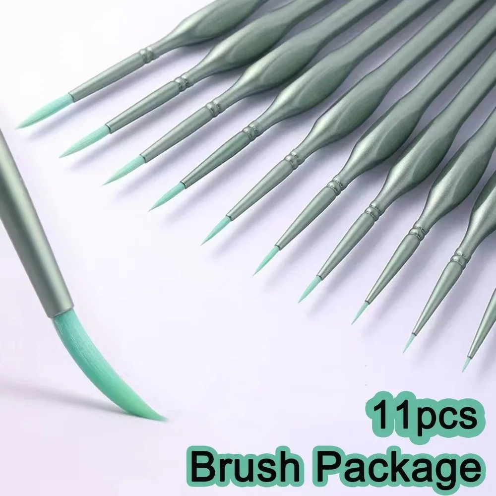 11pcs Acrylic Miniature Paint Brushes with Triangular Handles Watercolor Digital Oil Painting Pen Nylon Wool High-Quality
