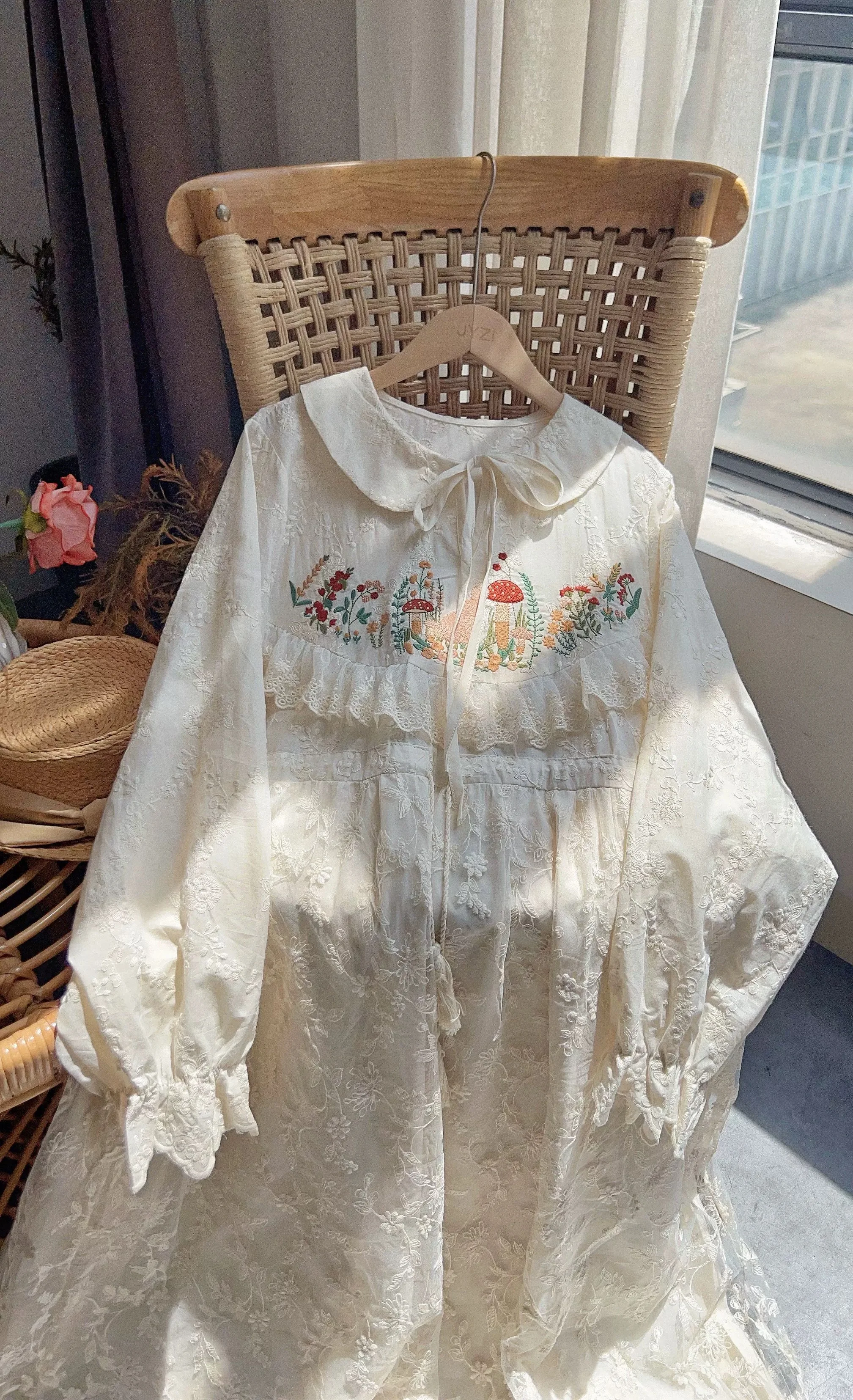 2024 For Women Kawaii Baggy Embroidery White Dresses Cottagecore Coquette Style Mori kei Dress Cutecore Vintage 2000s Clothes