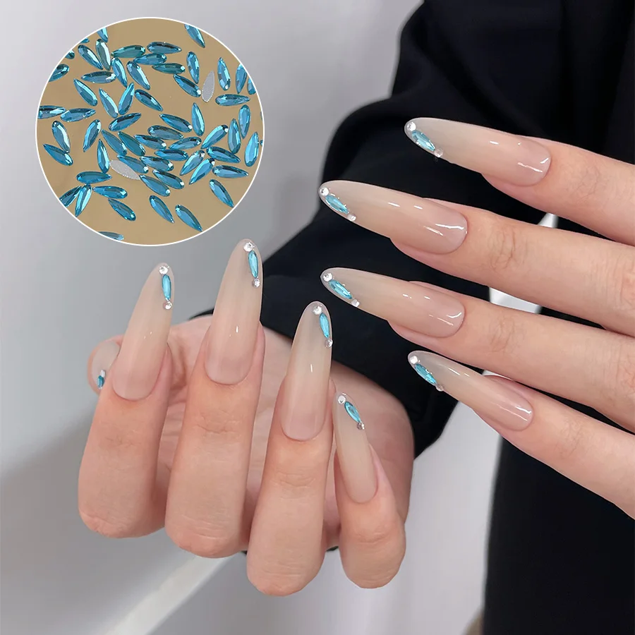 

50-100 шт., голубые стразы для дизайна ногтей, блестящие стразы разных размеров, 3D стеклянные кристаллы, блестящие бриллианты для ногтей для украшения маникюра «сделай сам»
