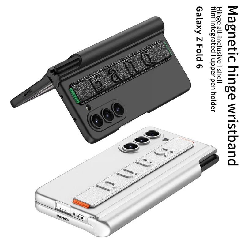 With Wrist Strap Pen Holder Case For Samsung Galaxy Z Fold 6 5 4 3 Fold4 Fold5 5G Cover With Screen Glass Pen Slot Hard Case - Image 6