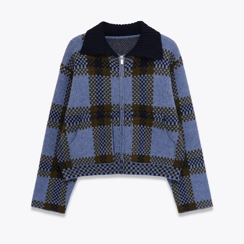 

New European and American Women's Fashion Street Style Casual Plaid Knitted