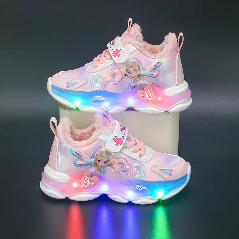 

Glowing Elsa Light Up Sneakers for Girls - Frozen Princess Athletic Shoes Non-Slip Sole Toddler & Kids Walking Shoes