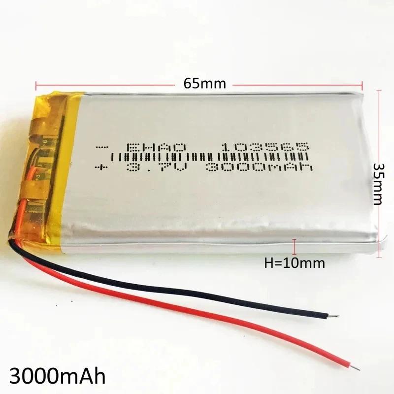 Lot 10 PCS 3.7V 3000mAh LiPo Rechargeable Battery 103565   For GPS PSP DVD E-book Tablet PC Laptop power bank