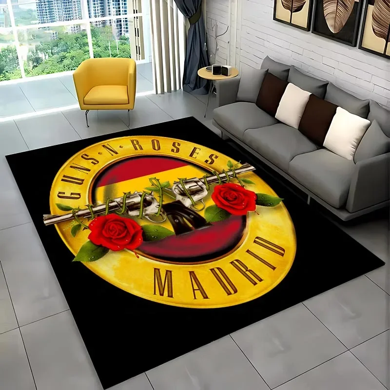 Classic Band Guns and R-Roses Carpet Printed for Living Room Kid's Bedroom Mat Sofa Doormat Floor Rug Anti-slipTapete Decor  Mat