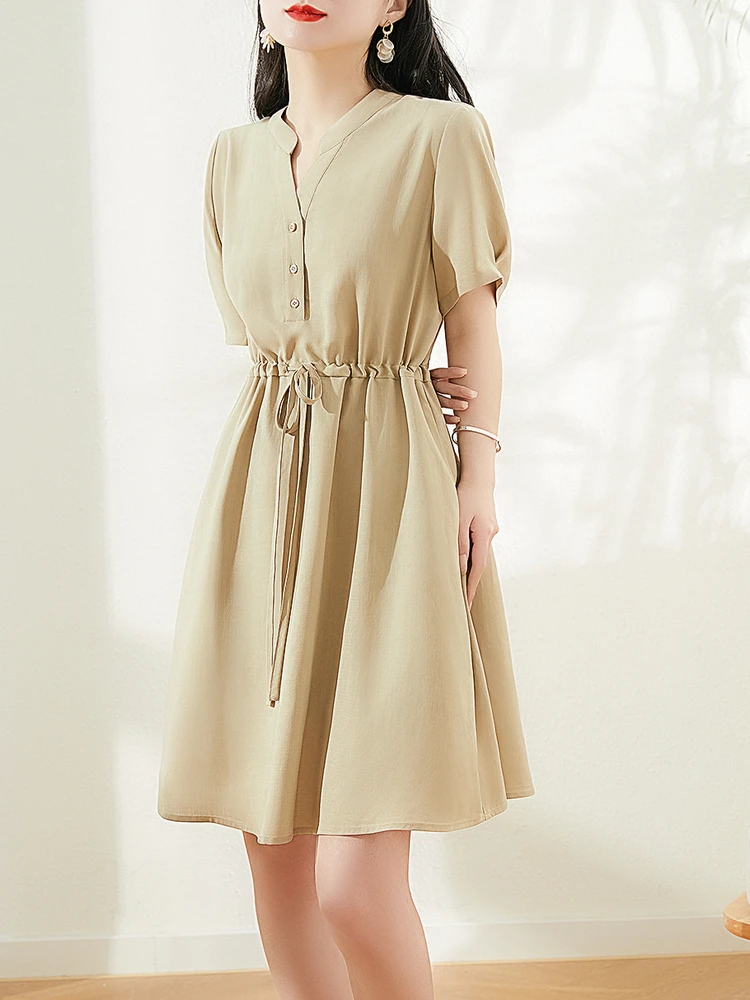 

Chenyun Retro ort Sve irt Dr Women's New 2025 High Waist Slimming Summer Advanced Sense Dr Casual V-ne A-line ...